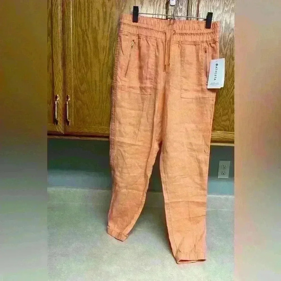 Athleta Linen Joggers NWT‎ coral color size 10
